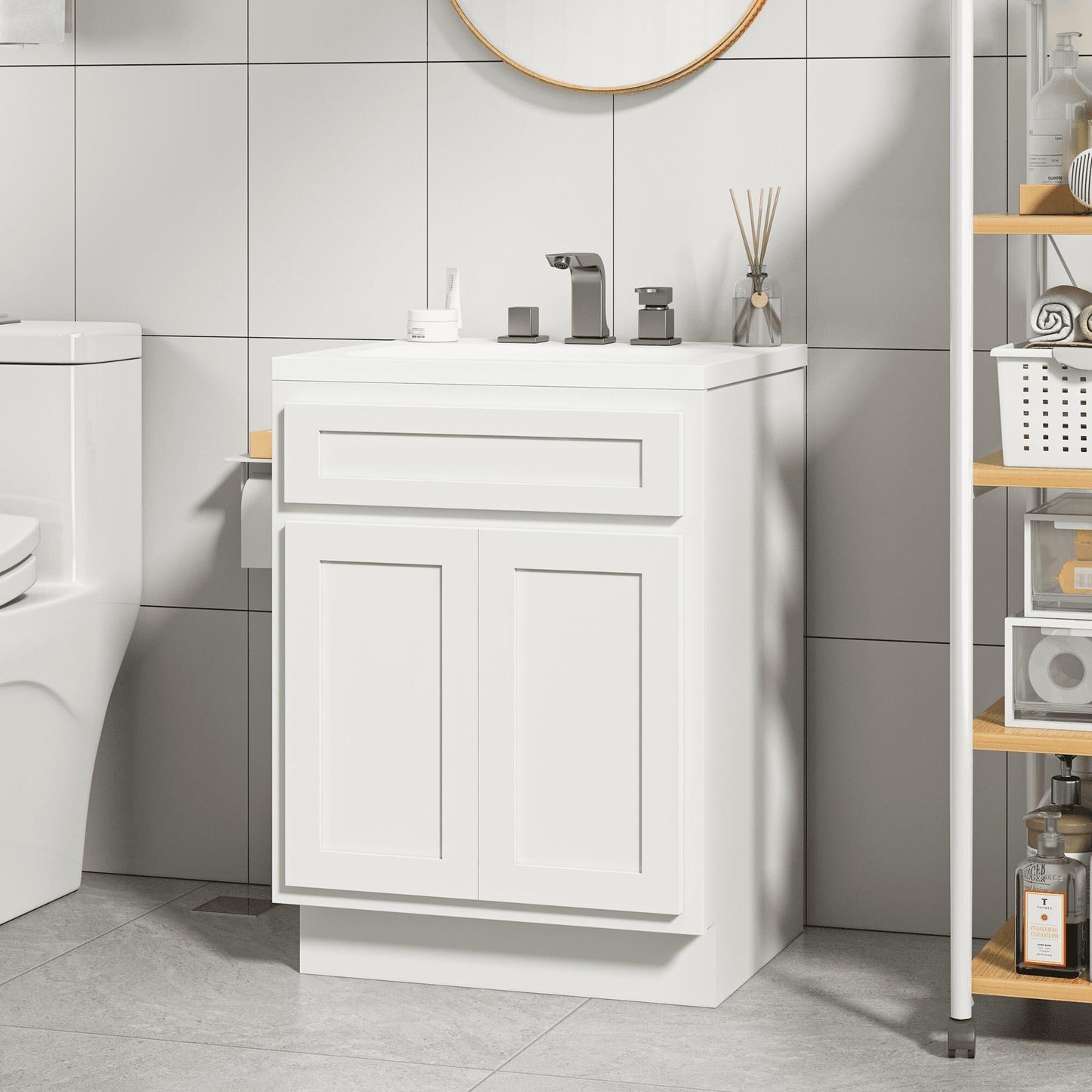 Mobiletto per lavabo da bagno Vanity Art in legno massello da 24 pollici con lavabo singolo