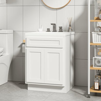 Mobiletto per lavabo da bagno Vanity Art in legno massello da 24 pollici con lavabo singolo