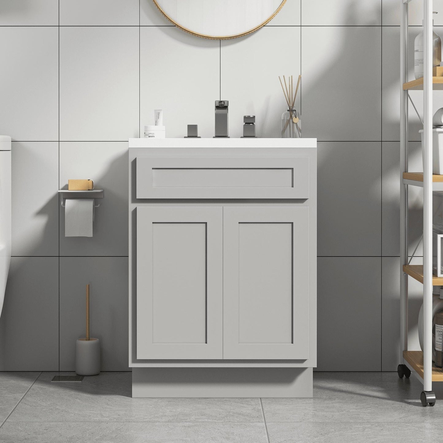 Mobiletto per lavabo da bagno Vanity Art in legno massello da 24 pollici con lavabo singolo
