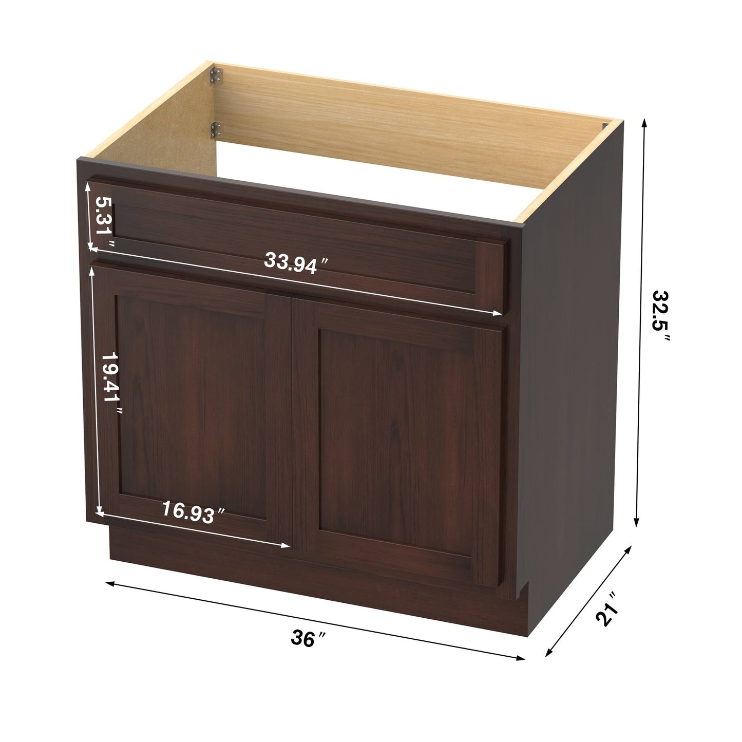 Mobiletto per lavabo da bagno Vanity Art da 36 pollici con lavabo singolo