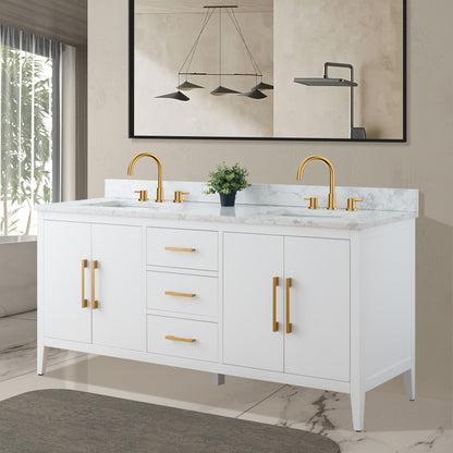 Mobiletto per lavabo da bagno Vanity Art 72 con doppio lavabo e piano in marmo ingegnerizzato