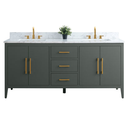Mobiletto per lavabo da bagno Vanity Art 72 con doppio lavabo e piano in marmo ingegnerizzato
