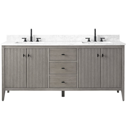 Mobiletto per lavabo da bagno Vanity Art 72 con doppio lavabo e piano in marmo ingegnerizzato