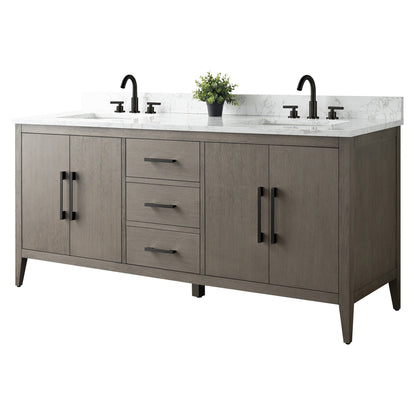Mobiletto per lavabo da bagno Vanity Art 72 con doppio lavabo e piano in marmo ingegnerizzato