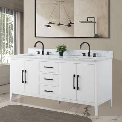 Mobiletto per lavabo da bagno Vanity Art 72 con doppio lavabo e piano in marmo ingegnerizzato