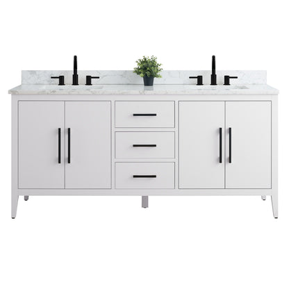 Mobiletto per lavabo da bagno Vanity Art 72 con doppio lavabo e piano in marmo ingegnerizzato