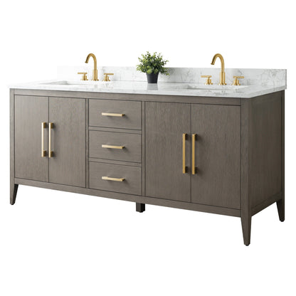 Mobiletto per lavabo da bagno Vanity Art 72 con doppio lavabo e piano in marmo ingegnerizzato