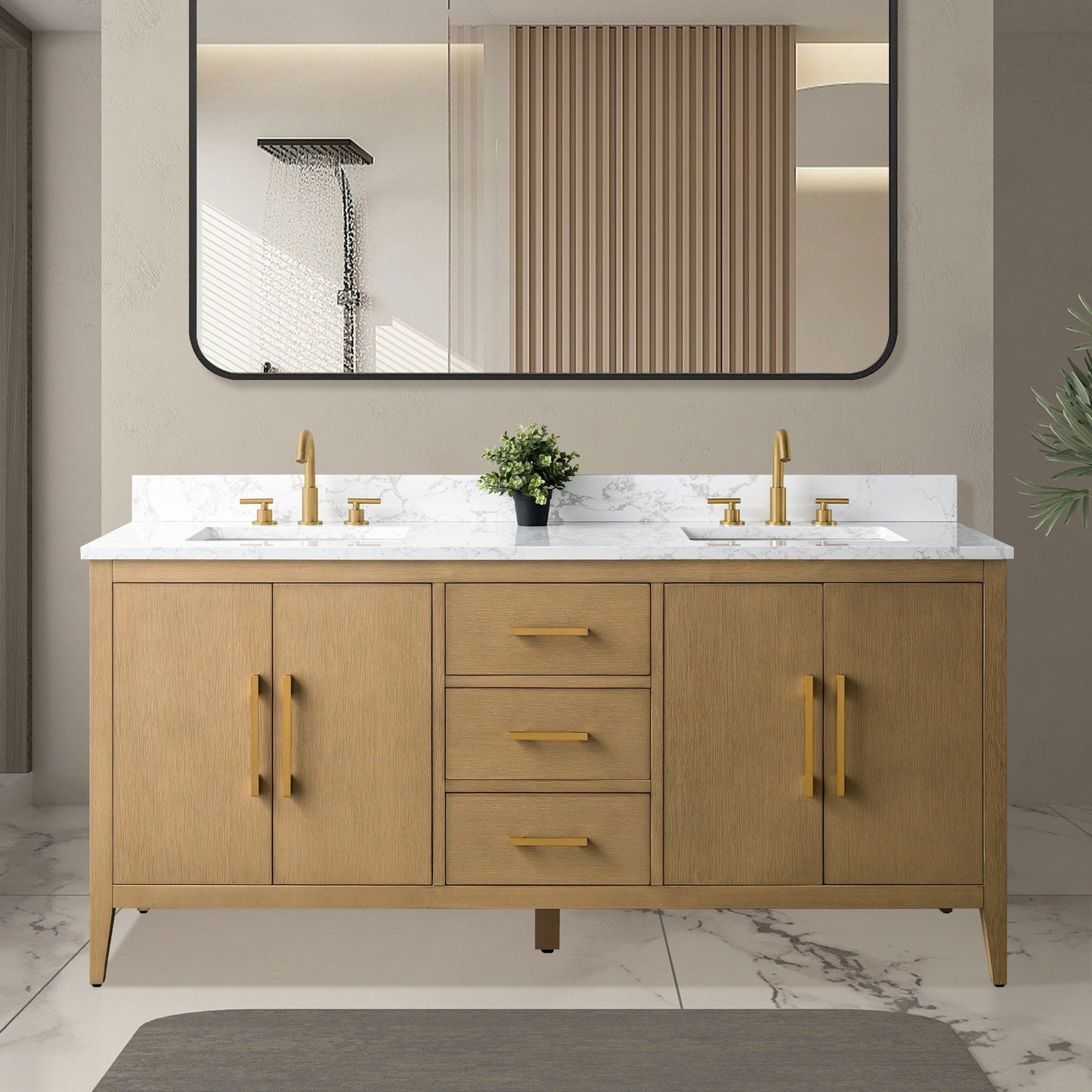 Mobiletto per lavabo da bagno Vanity Art 72 con doppio lavabo e piano in marmo ingegnerizzato