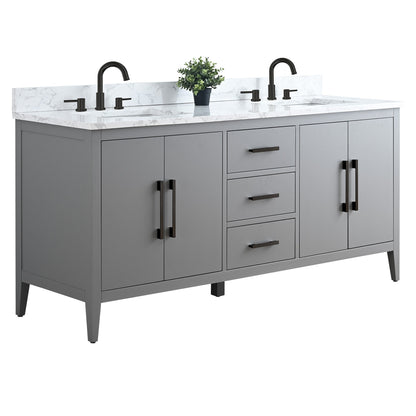Mobiletto per lavabo da bagno Vanity Art 72 con doppio lavabo e piano in marmo ingegnerizzato