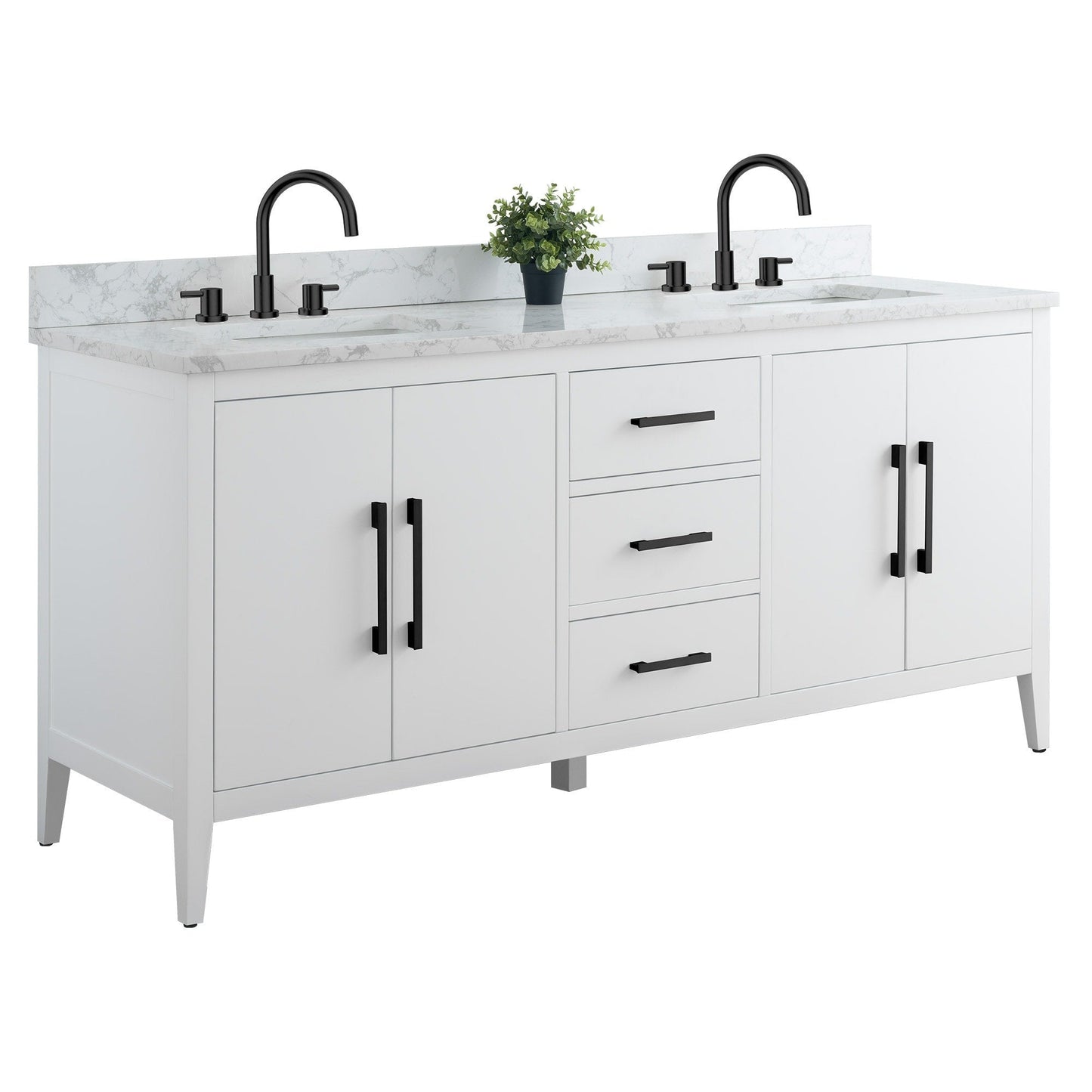 Mobiletto per lavabo da bagno Vanity Art 72 con doppio lavabo e piano in marmo ingegnerizzato