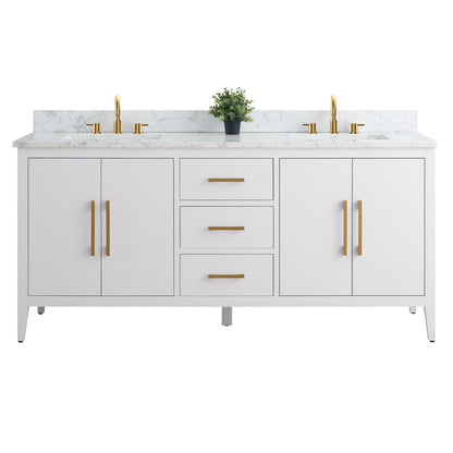 Mobiletto per lavabo da bagno Vanity Art 72 con doppio lavabo e piano in marmo ingegnerizzato