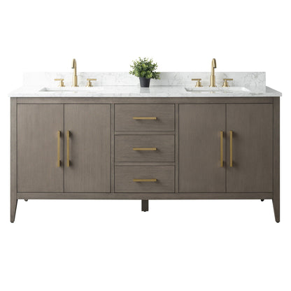 Mobiletto per lavabo da bagno Vanity Art 72 con doppio lavabo e piano in marmo ingegnerizzato