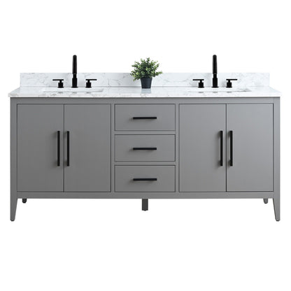 Mobiletto per lavabo da bagno Vanity Art 72 con doppio lavabo e piano in marmo ingegnerizzato