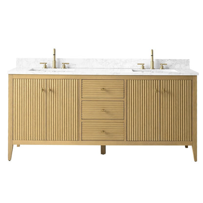 Mobiletto per lavabo da bagno Vanity Art 72 con doppio lavabo e piano in marmo ingegnerizzato