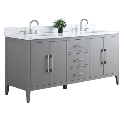 Mobiletto per lavabo da bagno Vanity Art 72 con doppio lavabo e piano in marmo ingegnerizzato