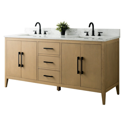 Mobiletto per lavabo da bagno Vanity Art 72 con doppio lavabo e piano in marmo ingegnerizzato