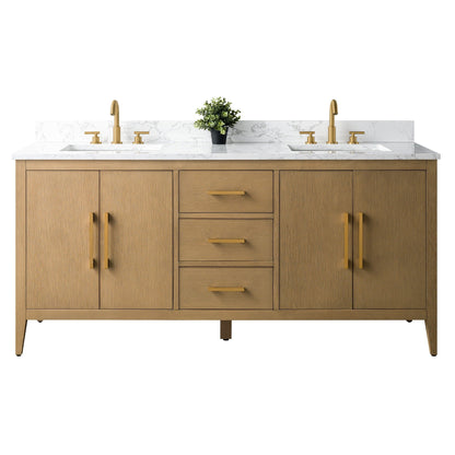 Mobiletto per lavabo da bagno Vanity Art 72 con doppio lavabo e piano in marmo ingegnerizzato