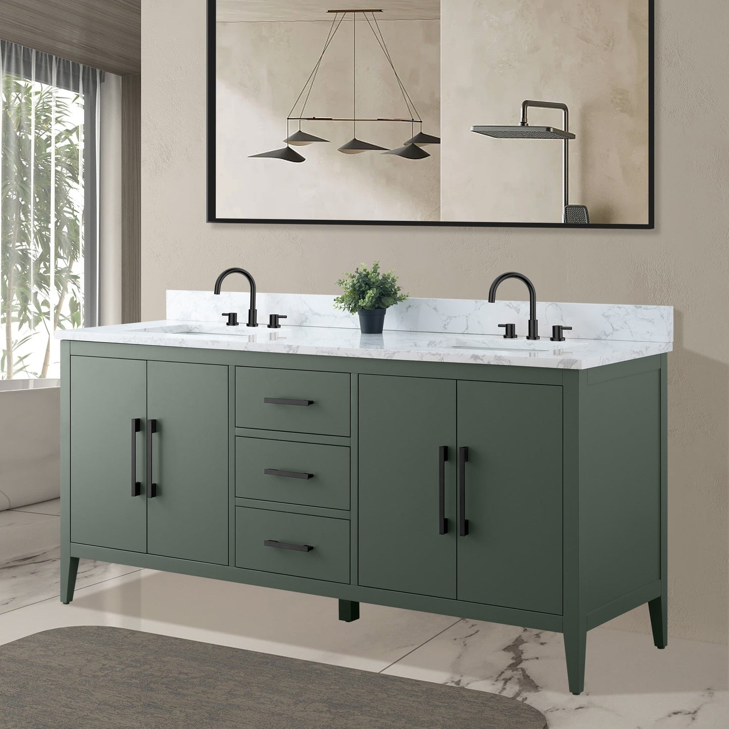 Mobiletto per lavabo da bagno Vanity Art 72 con doppio lavabo e piano in marmo ingegnerizzato