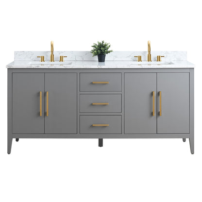 Mobiletto per lavabo da bagno Vanity Art 72 con doppio lavabo e piano in marmo ingegnerizzato