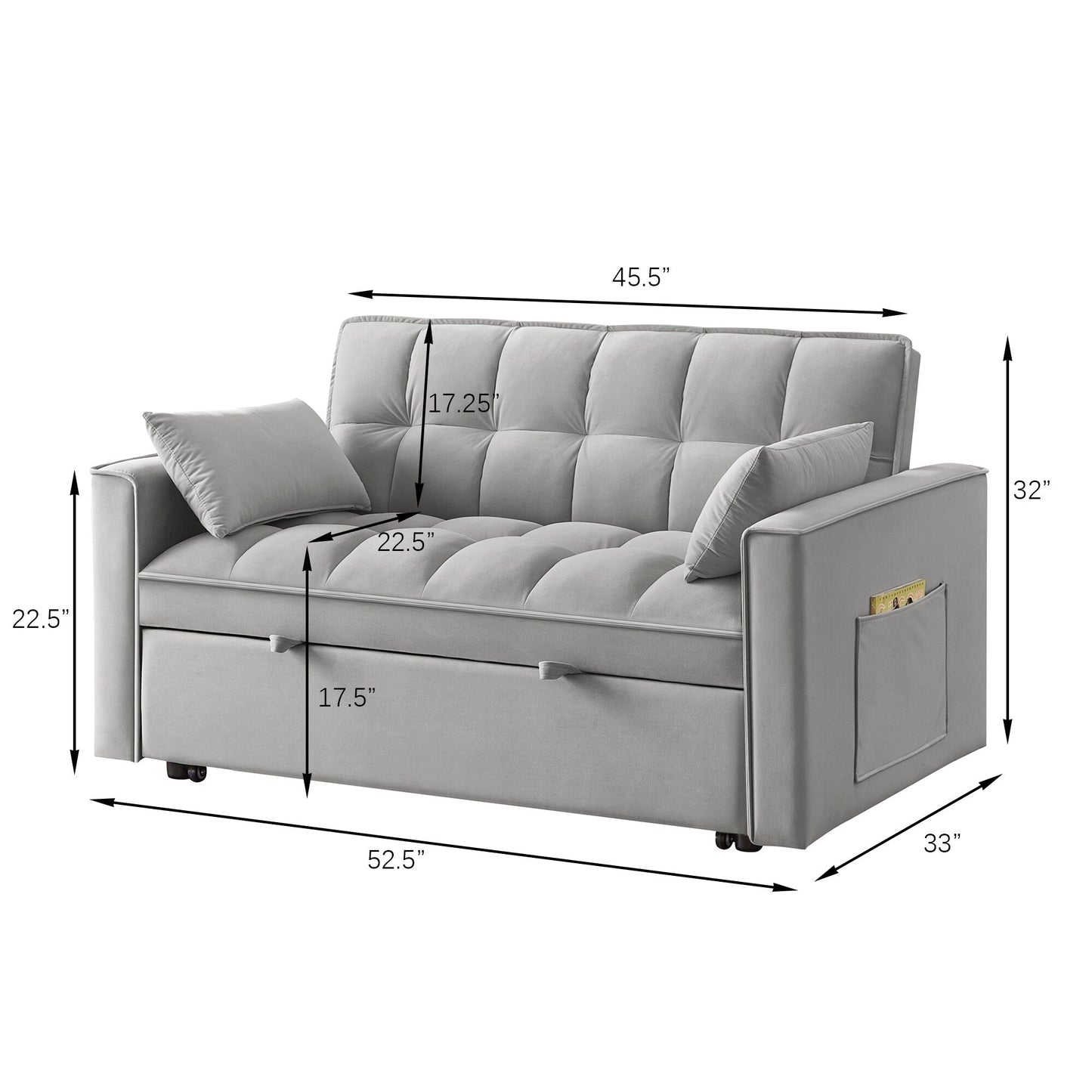 Divano letto estraibile 4 in 1 in velluto