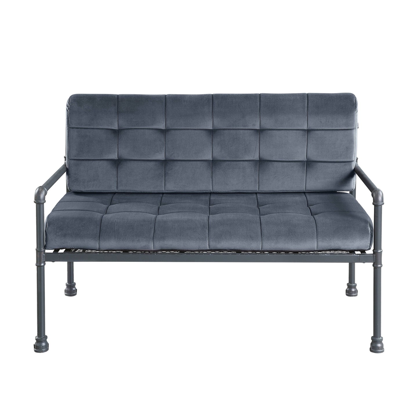 Divano a due posti imbottito in velluto con bottoni e cuscino del sedile in memory foam