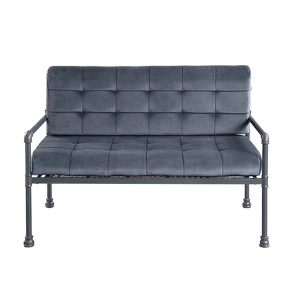 Divano a due posti imbottito in velluto con bottoni e cuscino del sedile in memory foam