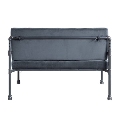 Divano a due posti imbottito in velluto con bottoni e cuscino del sedile in memory foam