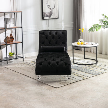 Chaise longue in velluto per interni, poltrona chaise longue imbottita con bottoni e cuscino per camera da letto, soggiorno, ufficio