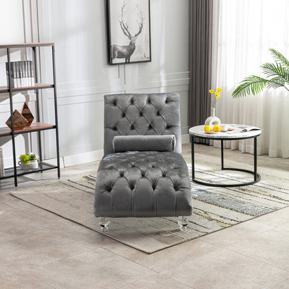 Chaise longue in velluto per interni, poltrona chaise longue imbottita con bottoni e cuscino per camera da letto, soggiorno, ufficio
