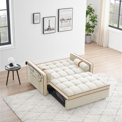 Divano letto convertibile in velluto da 55'' a 2 posti con letto estraibile, reclinazione regolabile, tasche laterali e porta telefono