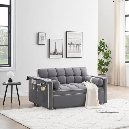 Divano letto convertibile in velluto da 55'' a 2 posti con letto estraibile, reclinazione regolabile, tasche laterali e porta telefono