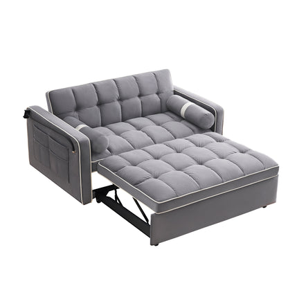 Divano letto convertibile in velluto da 55'' a 2 posti con letto estraibile, reclinazione regolabile, tasche laterali e porta telefono