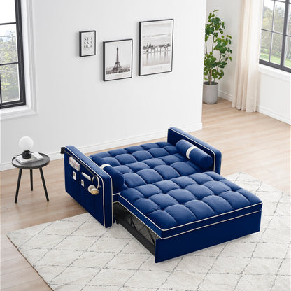 Divano letto convertibile in velluto da 55'' a 2 posti con letto estraibile, reclinazione regolabile, tasche laterali e porta telefono