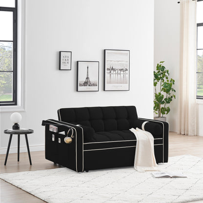 Divano letto convertibile in velluto da 55'' a 2 posti con letto estraibile, reclinazione regolabile, tasche laterali e porta telefono