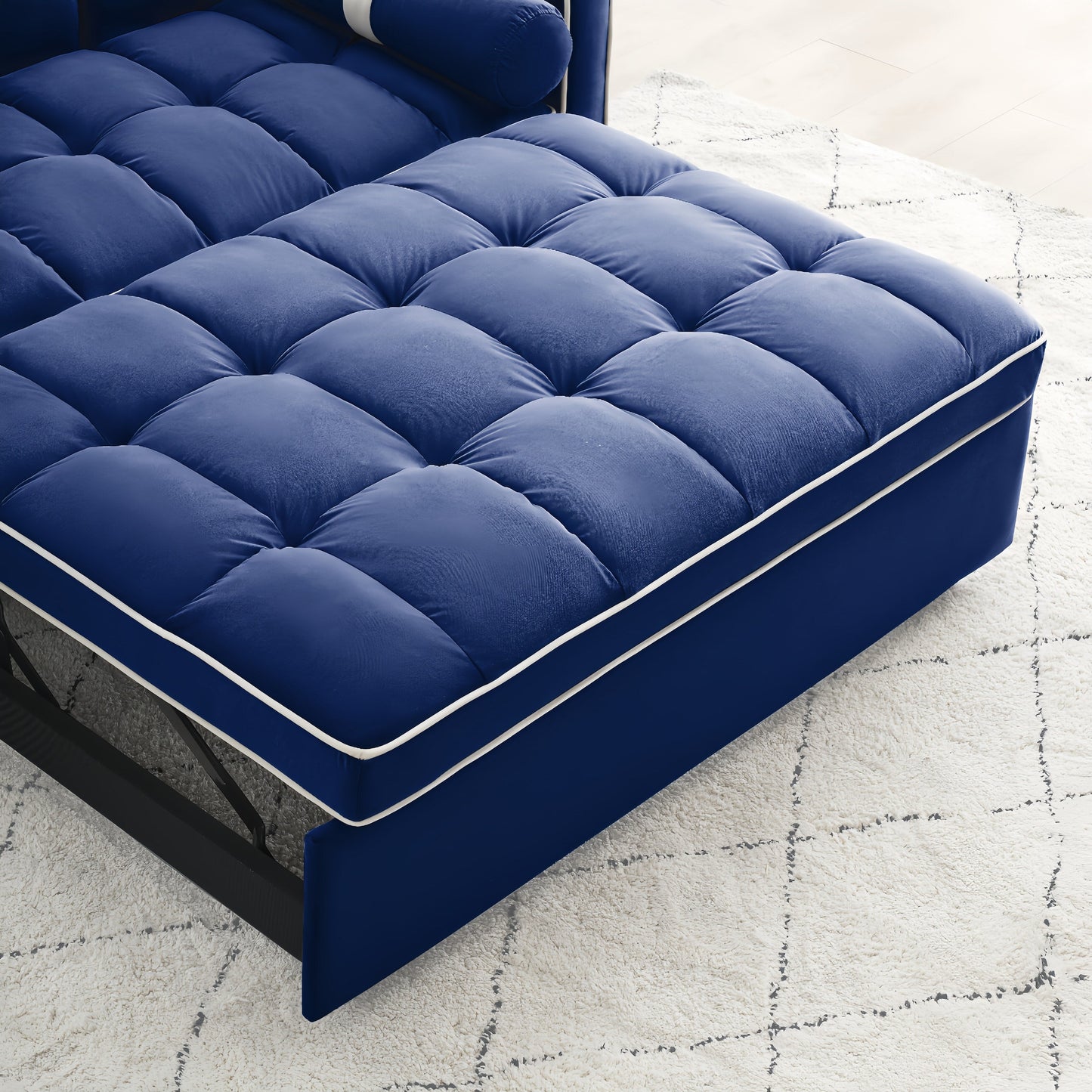 Divano letto convertibile in velluto da 55'' a 2 posti con letto estraibile, reclinazione regolabile, tasche laterali e porta telefono