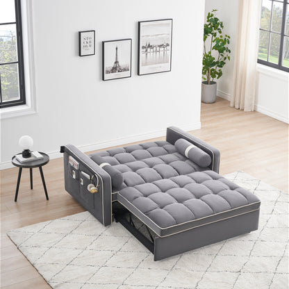 Divano letto convertibile in velluto da 55'' a 2 posti con letto estraibile, reclinazione regolabile, tasche laterali e porta telefono