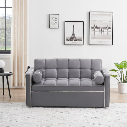 Divano letto convertibile in velluto da 55'' a 2 posti con letto estraibile, reclinazione regolabile, tasche laterali e porta telefono