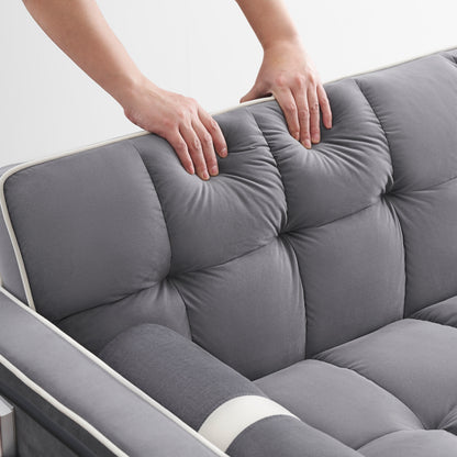 Divano letto convertibile in velluto da 55'' a 2 posti con letto estraibile, reclinazione regolabile, tasche laterali e porta telefono
