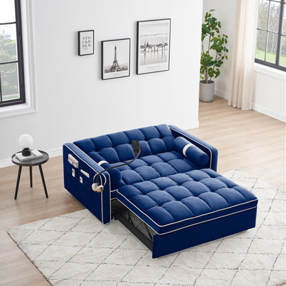 Divano letto convertibile in velluto da 55'' a 2 posti con letto estraibile, reclinazione regolabile, tasche laterali e porta telefono