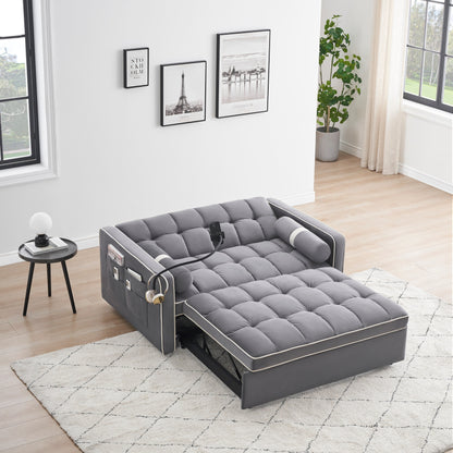 Divano letto convertibile in velluto da 55'' a 2 posti con letto estraibile, reclinazione regolabile, tasche laterali e porta telefono