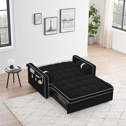 Divano letto convertibile in velluto da 55'' a 2 posti con letto estraibile, reclinazione regolabile, tasche laterali e porta telefono