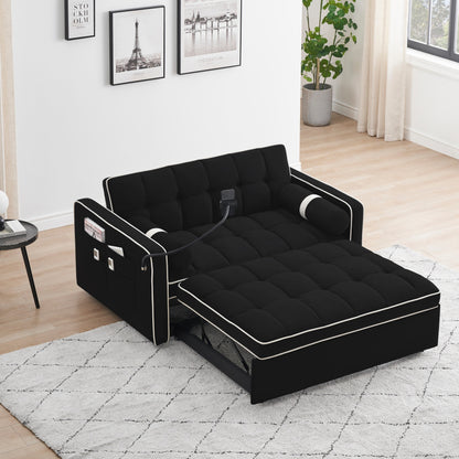 Divano letto convertibile in velluto da 55'' a 2 posti con letto estraibile, reclinazione regolabile, tasche laterali e porta telefono
