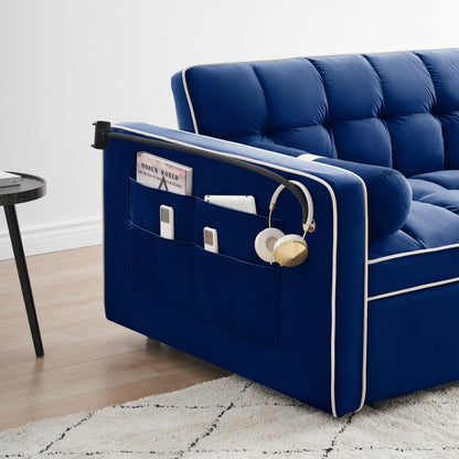 Divano letto convertibile in velluto da 55'' a 2 posti con letto estraibile, reclinazione regolabile, tasche laterali e porta telefono