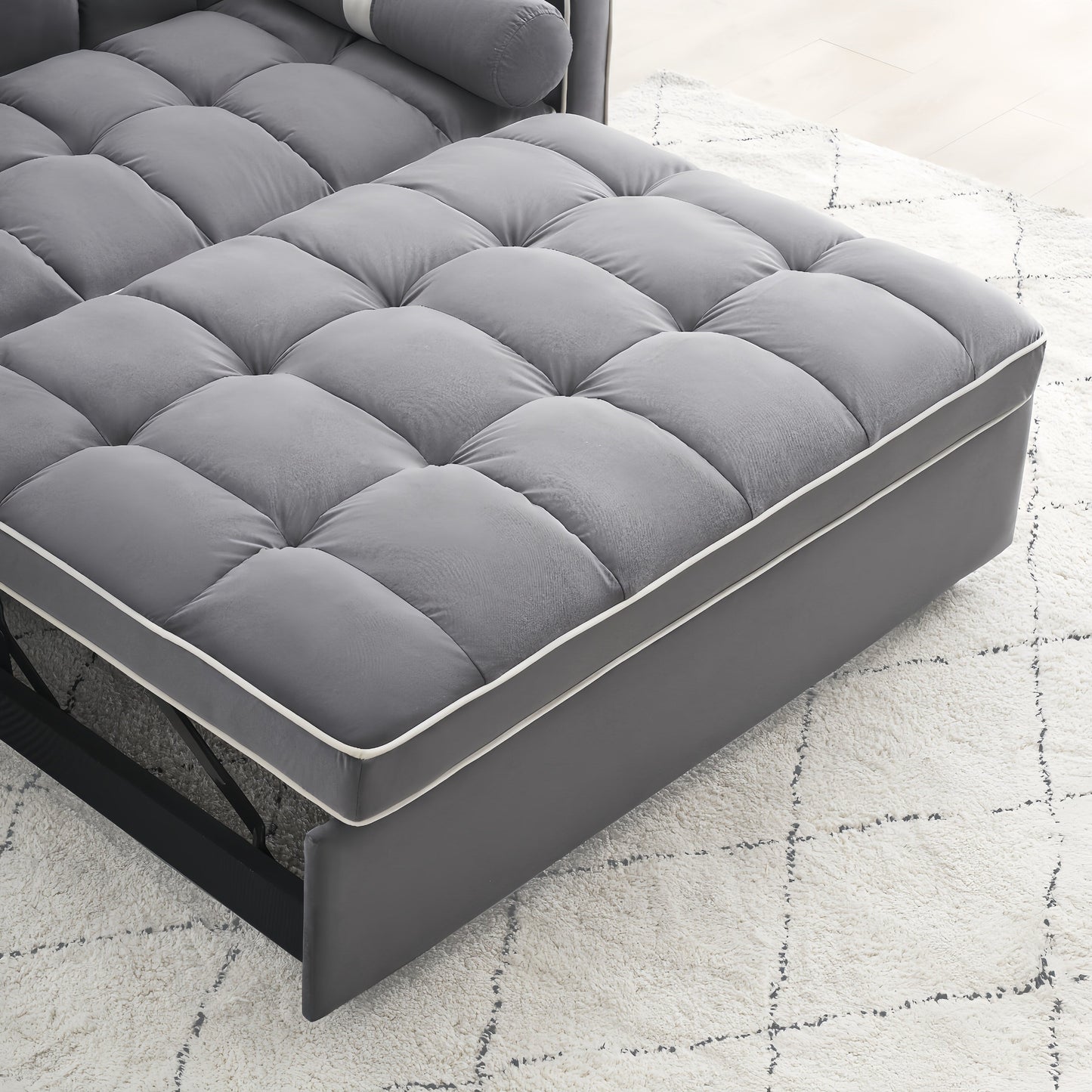 Divano letto convertibile in velluto da 55'' a 2 posti con letto estraibile, reclinazione regolabile, tasche laterali e porta telefono