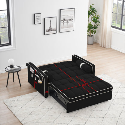 Divano letto convertibile in velluto da 55'' a 2 posti con letto estraibile, reclinazione regolabile, tasche laterali e porta telefono