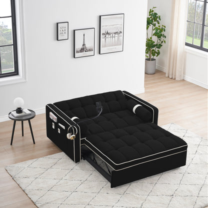 Divano letto convertibile in velluto da 55'' a 2 posti con letto estraibile, reclinazione regolabile, tasche laterali e porta telefono