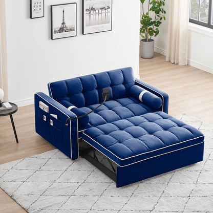 Divano letto convertibile in velluto da 55'' a 2 posti con letto estraibile, reclinazione regolabile, tasche laterali e porta telefono