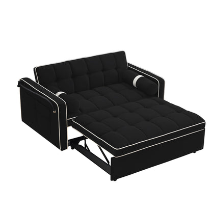 Divano letto convertibile in velluto da 55'' a 2 posti con letto estraibile, reclinazione regolabile, tasche laterali e porta telefono