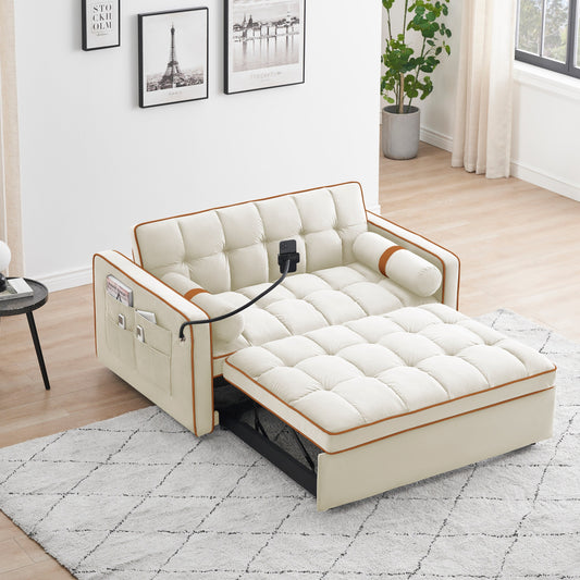 Divano letto convertibile in velluto da 55'' a 2 posti con letto estraibile, reclinazione regolabile, tasche laterali e porta telefono