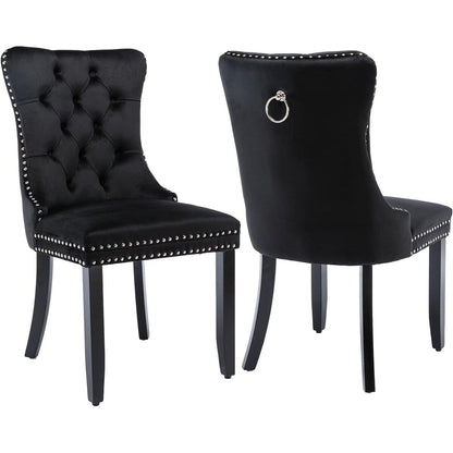 Set di 2 sedie da pranzo in velluto, sedie da pranzo trapuntate con schienale a borchie e anello di chiusura - 25,5×19,7×37,4 pollici